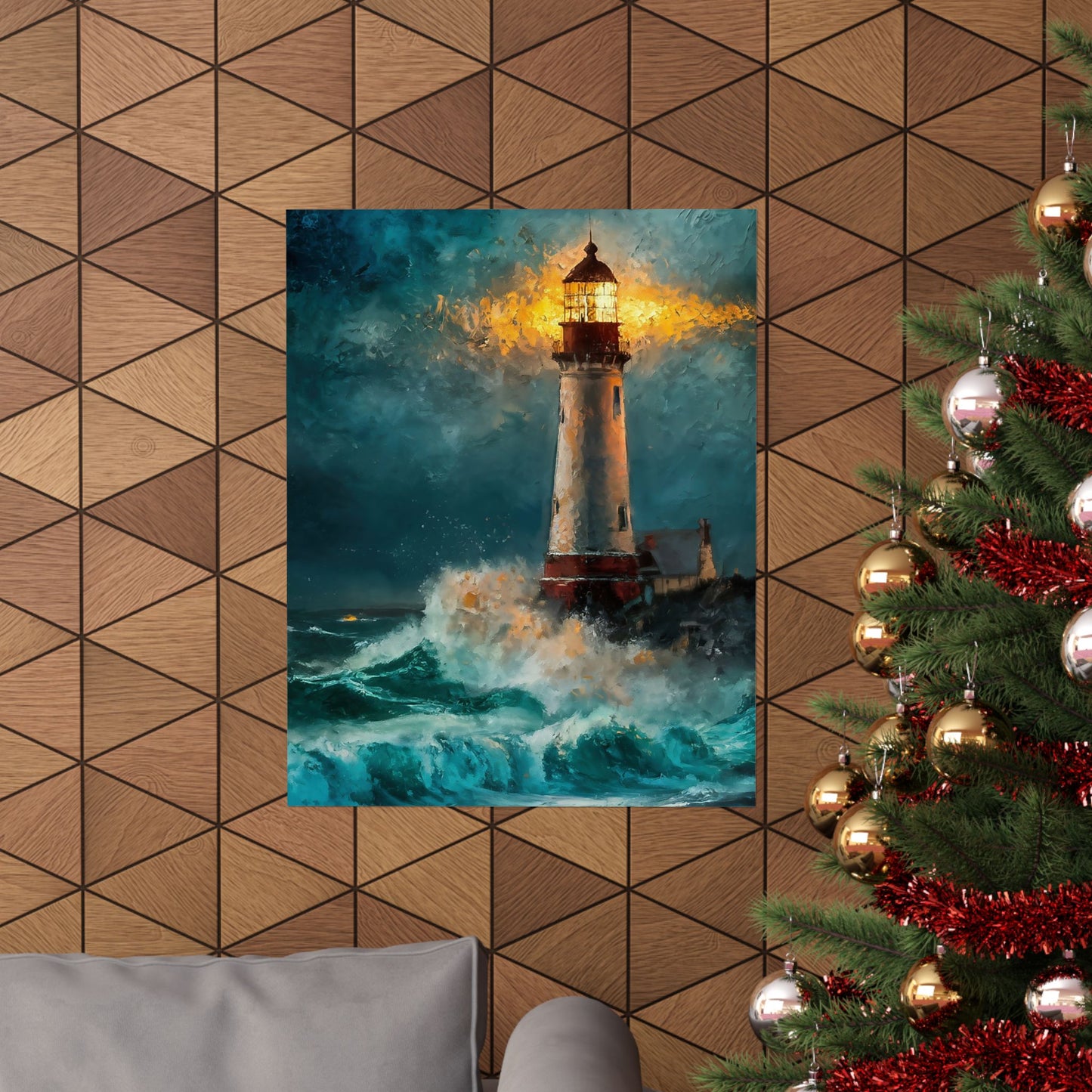 Lighthouse In Stormy Seas Poster