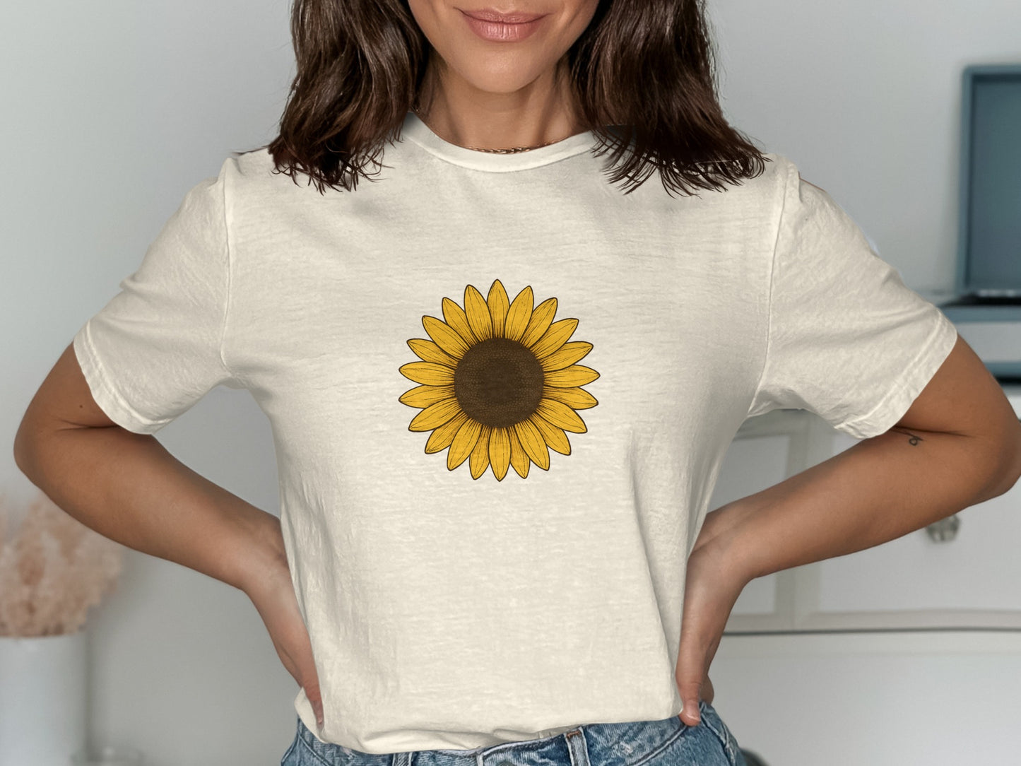 Stylish Sunflower Graphic White T-Shirt Fashion product