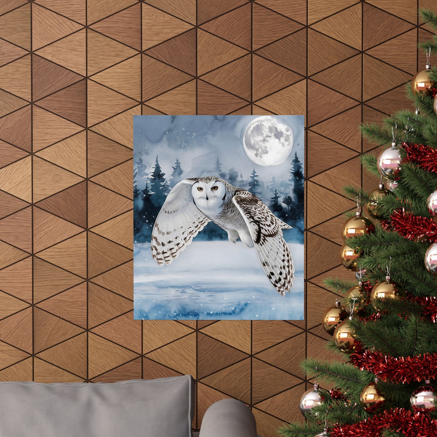 Snow Owl Flying At Night Poster