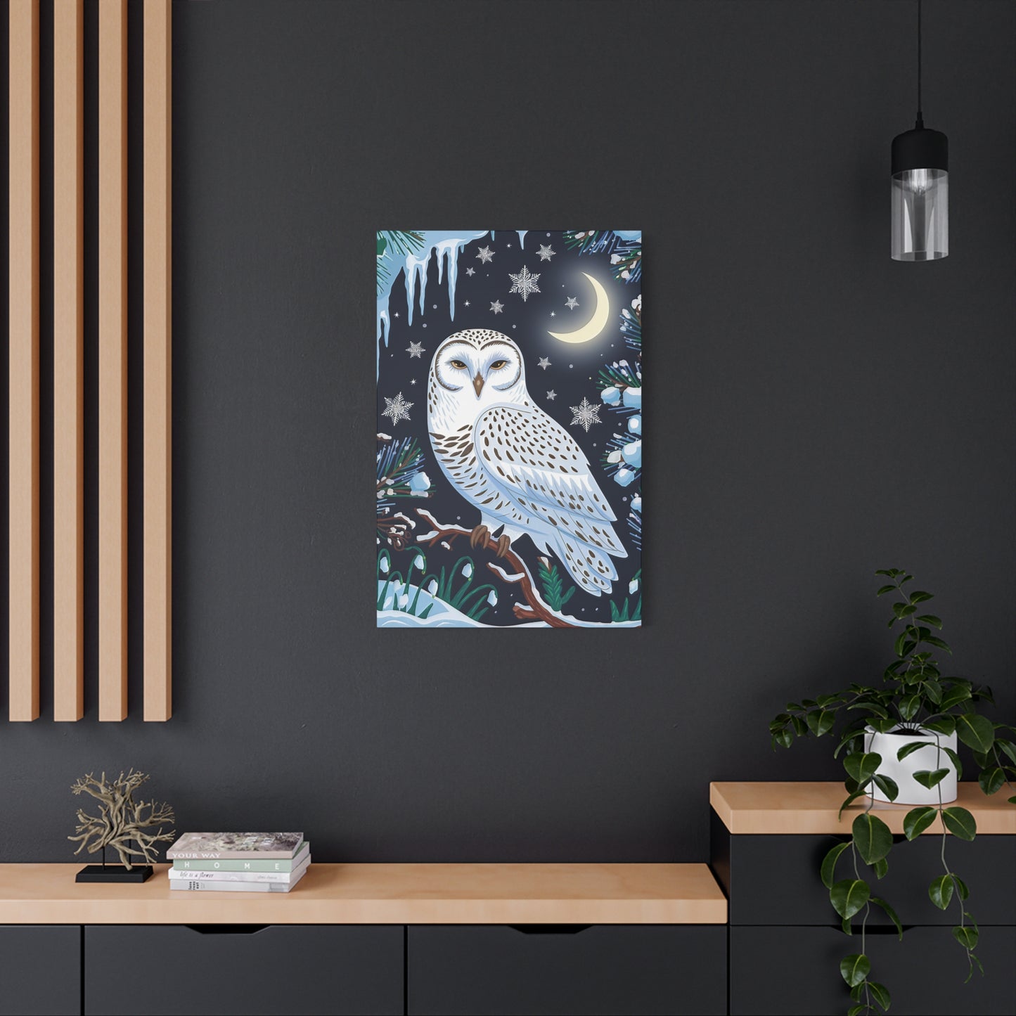 Snow Owl At Night Canvas Wall Art