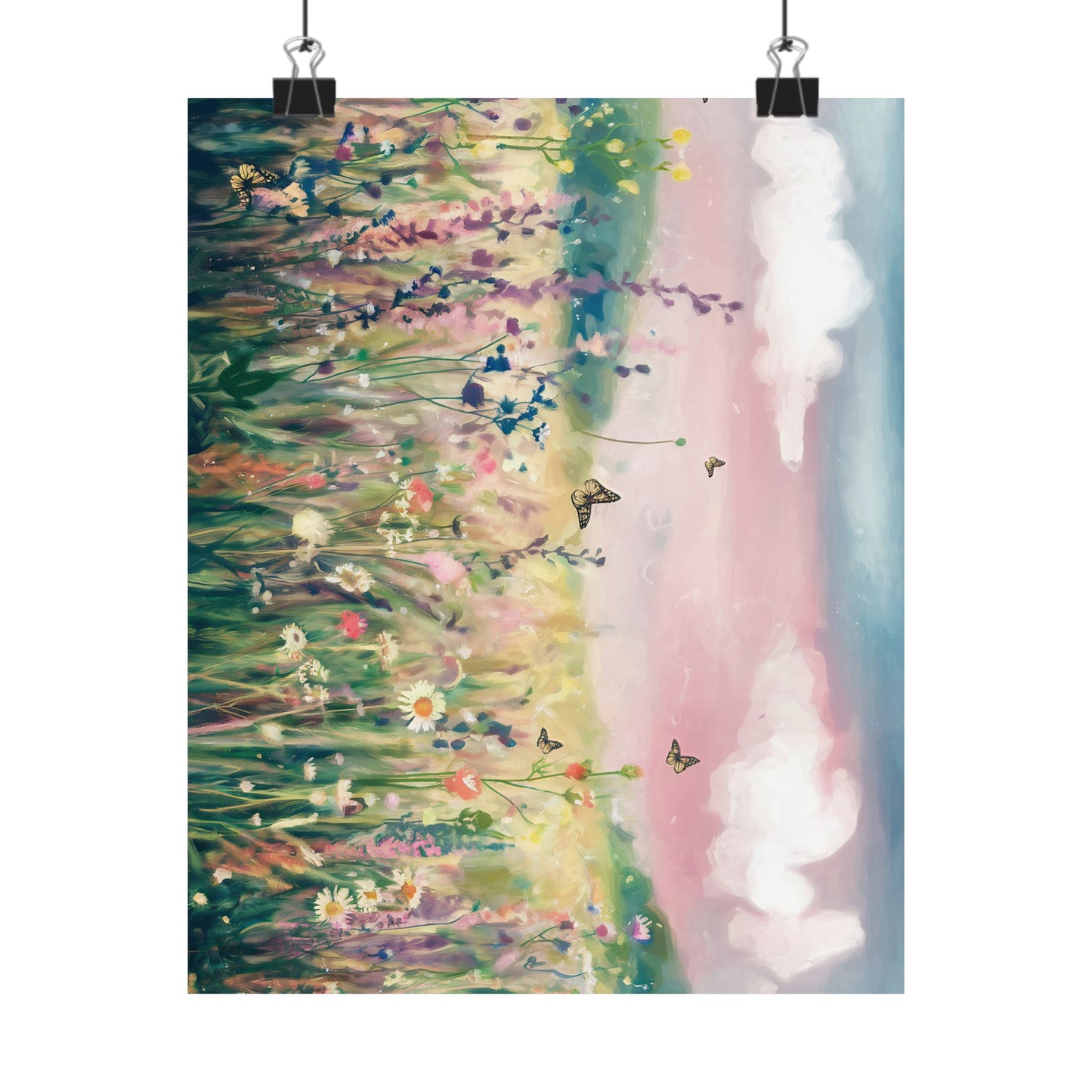 Dreamy Wildflower Meadow At Dawn Watercolor Poster