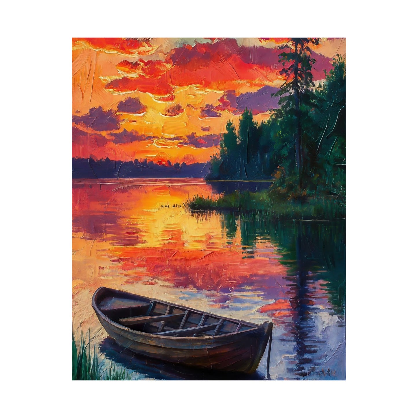 Wooden Boat At Sunset Poster