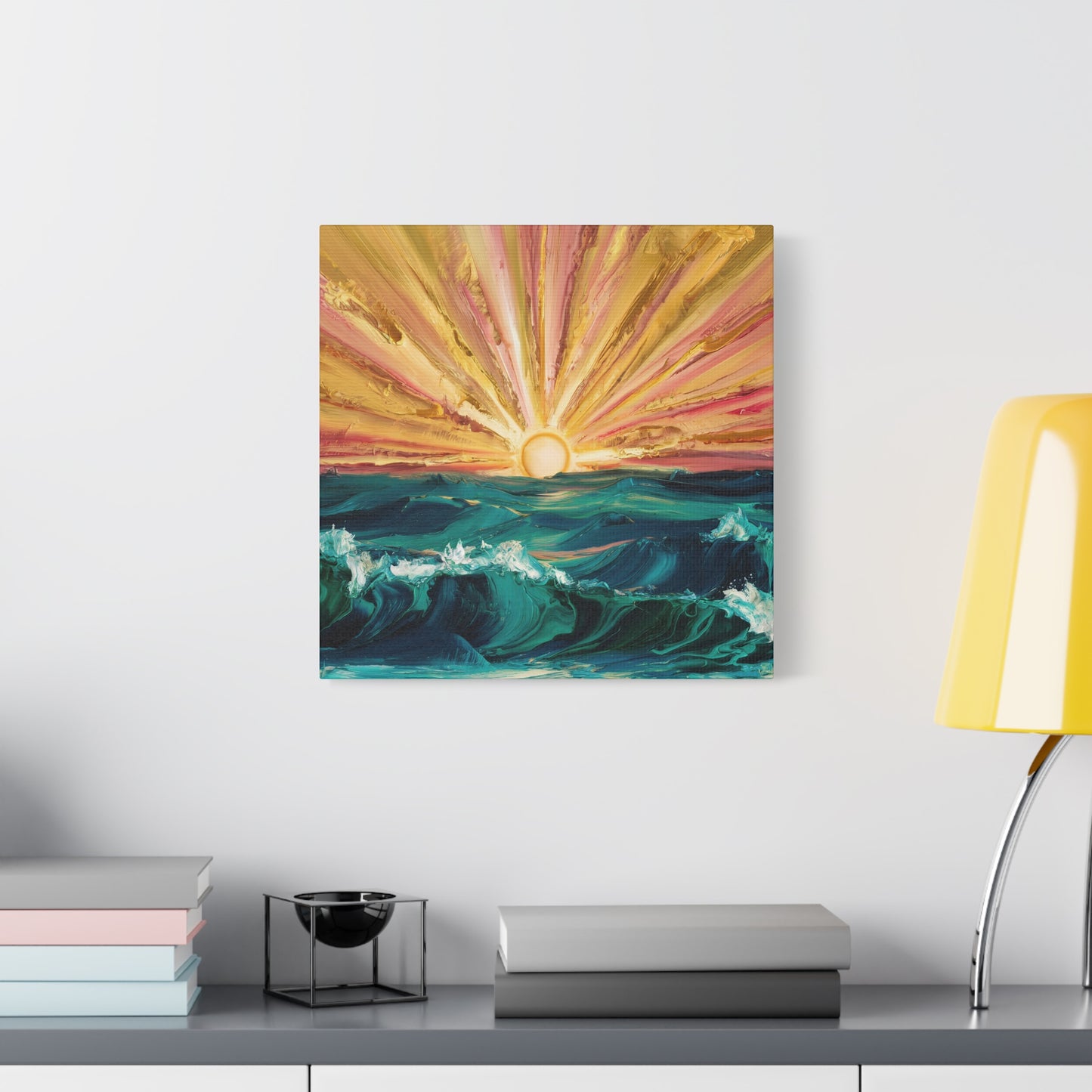 Textured Oil Painting Ocean Sunrise Canvas Wall Art