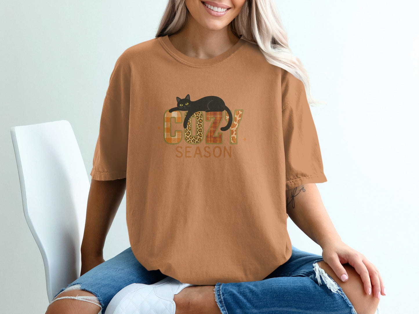 Cute Black Cat Season Graphic Design Shirt product type