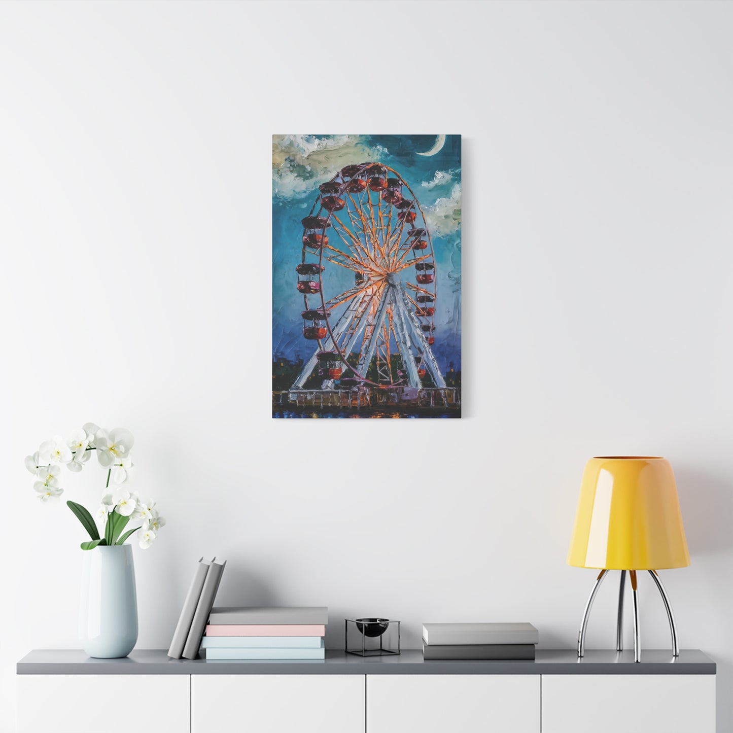 Ferris Wheel At Night Canvas Wall Art