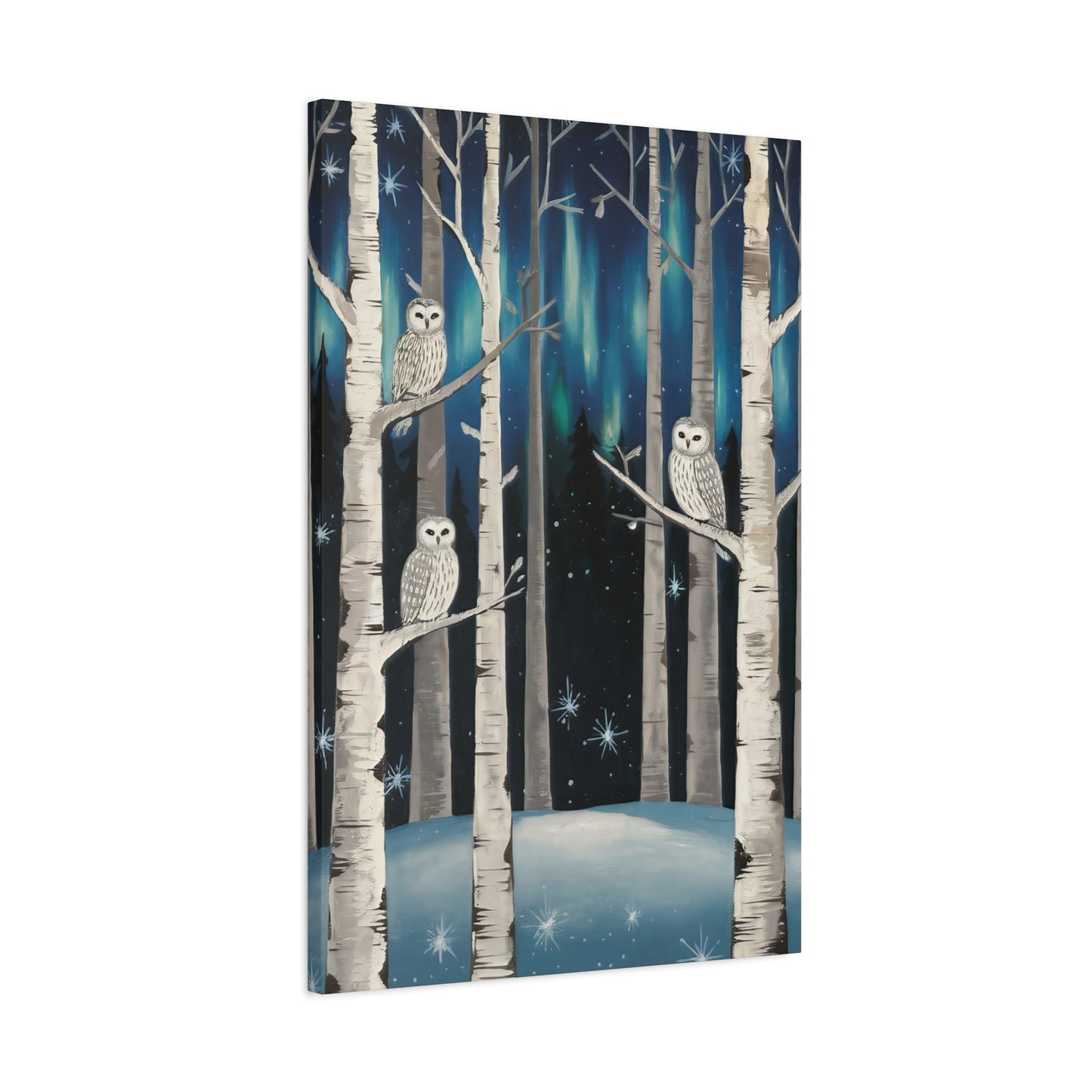 Folk Art Owls Snowy Night Canvas Wall Art