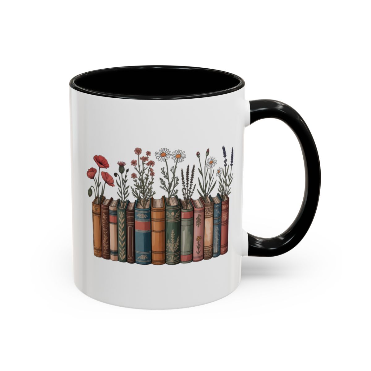 Vintage Bookshelf with Flowers Coffee Mug product