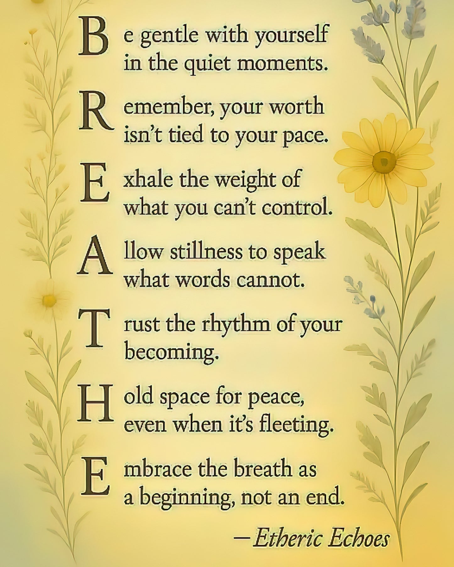 Breathe Acrostic Poem Printable Wall Art Mindful Inspirational Quote