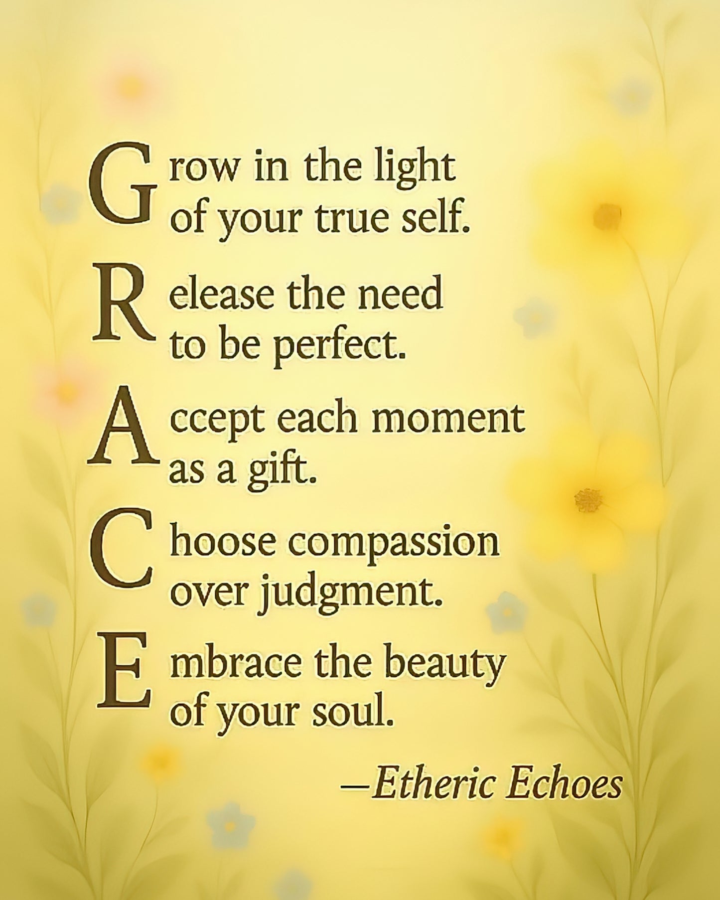 Grace Acrostic Poem Printable Wall Art Digital Download with Floral Design