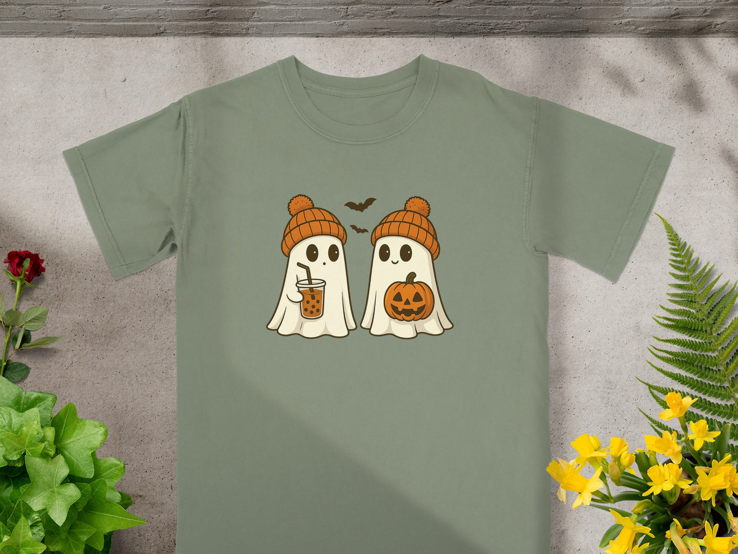 Cute Ghosts with Hats and Pumpkins Graphic Shirt product