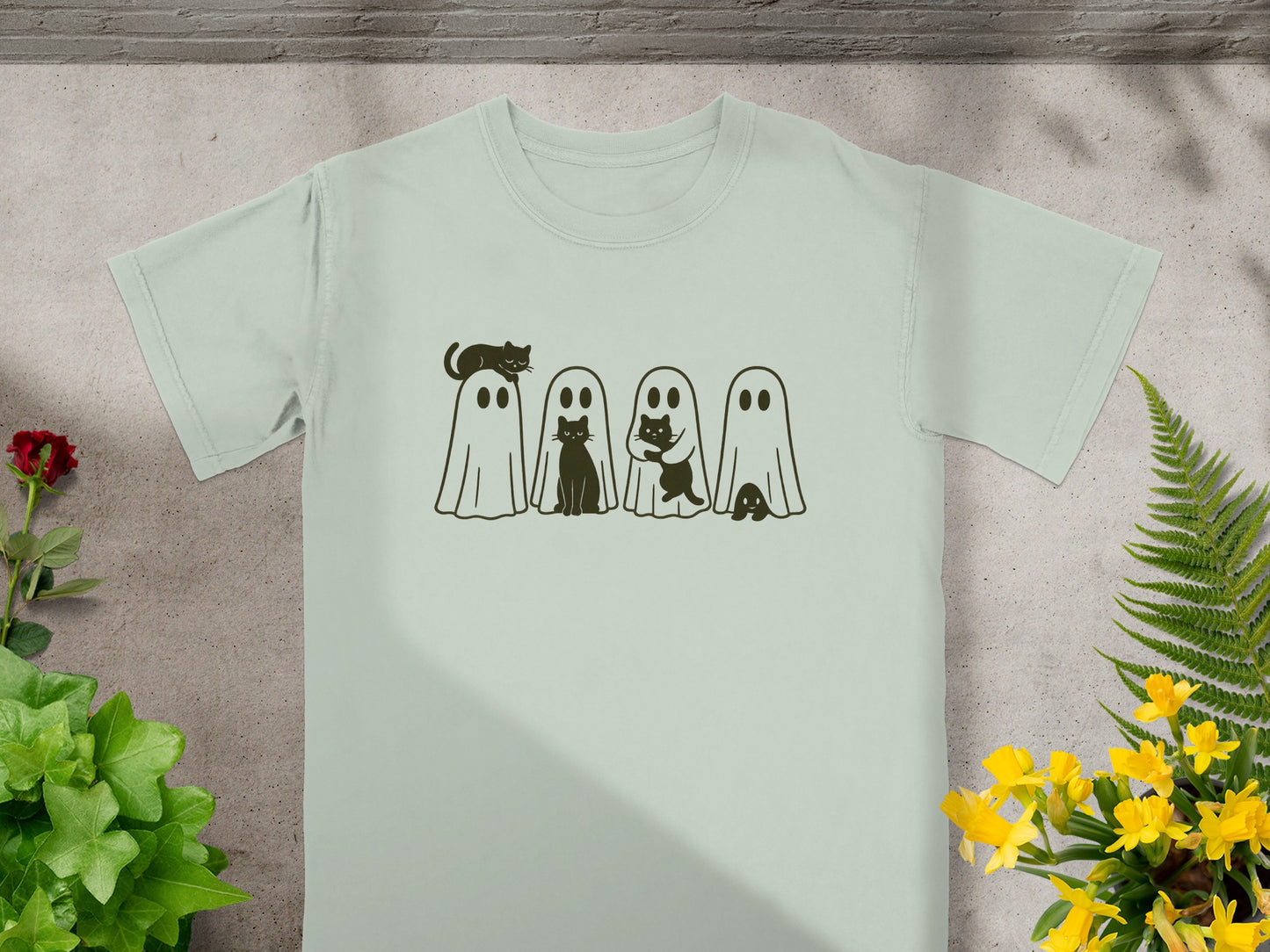 Adorable Ghosts and Cats Design Graphic T-shirt product