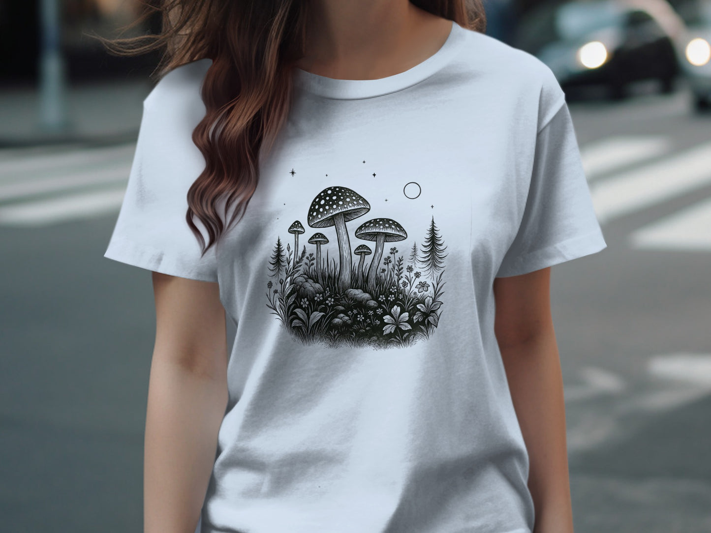Enchanting Forest Mushroom Design White T-shirt product type