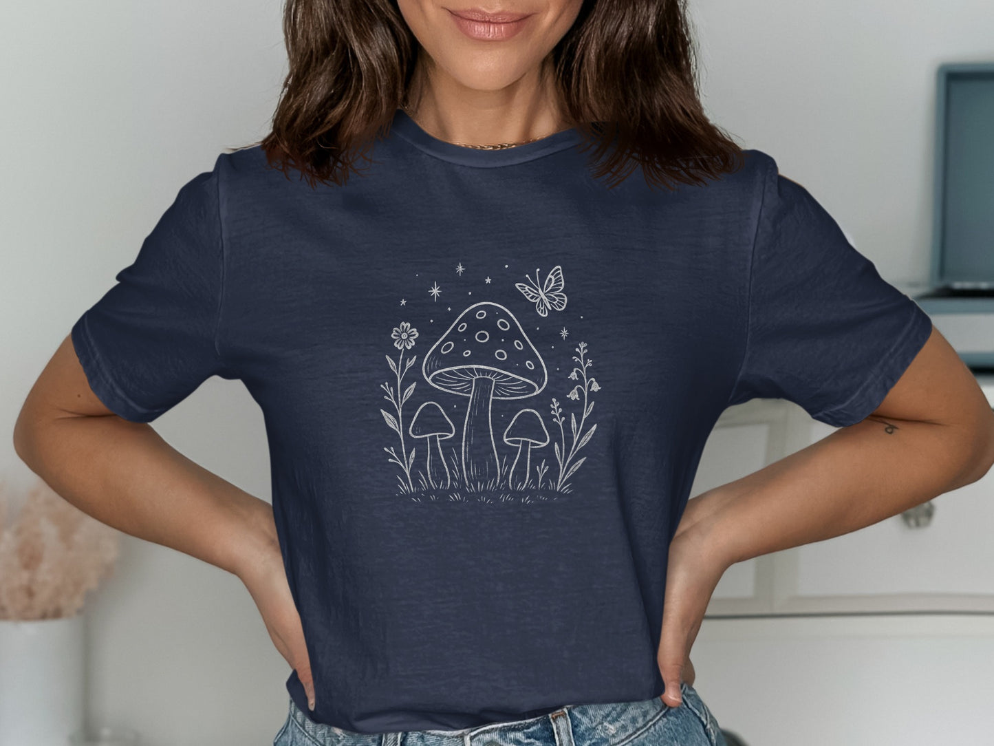 Whimsical Butterfly And Mushrooms Graphic Tee product type
