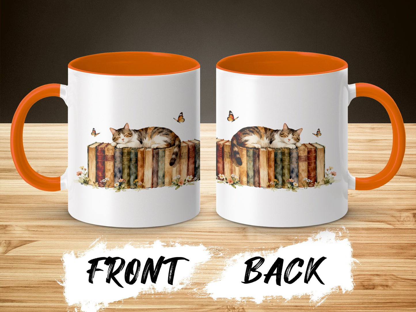 Cute Sleeping Cat on Book Pile Mug Unique Coffee product