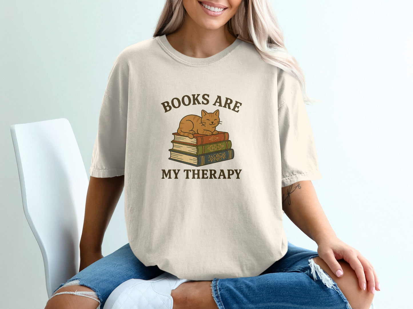 Books Are My Therapy Cat Graphic T-shirt product type