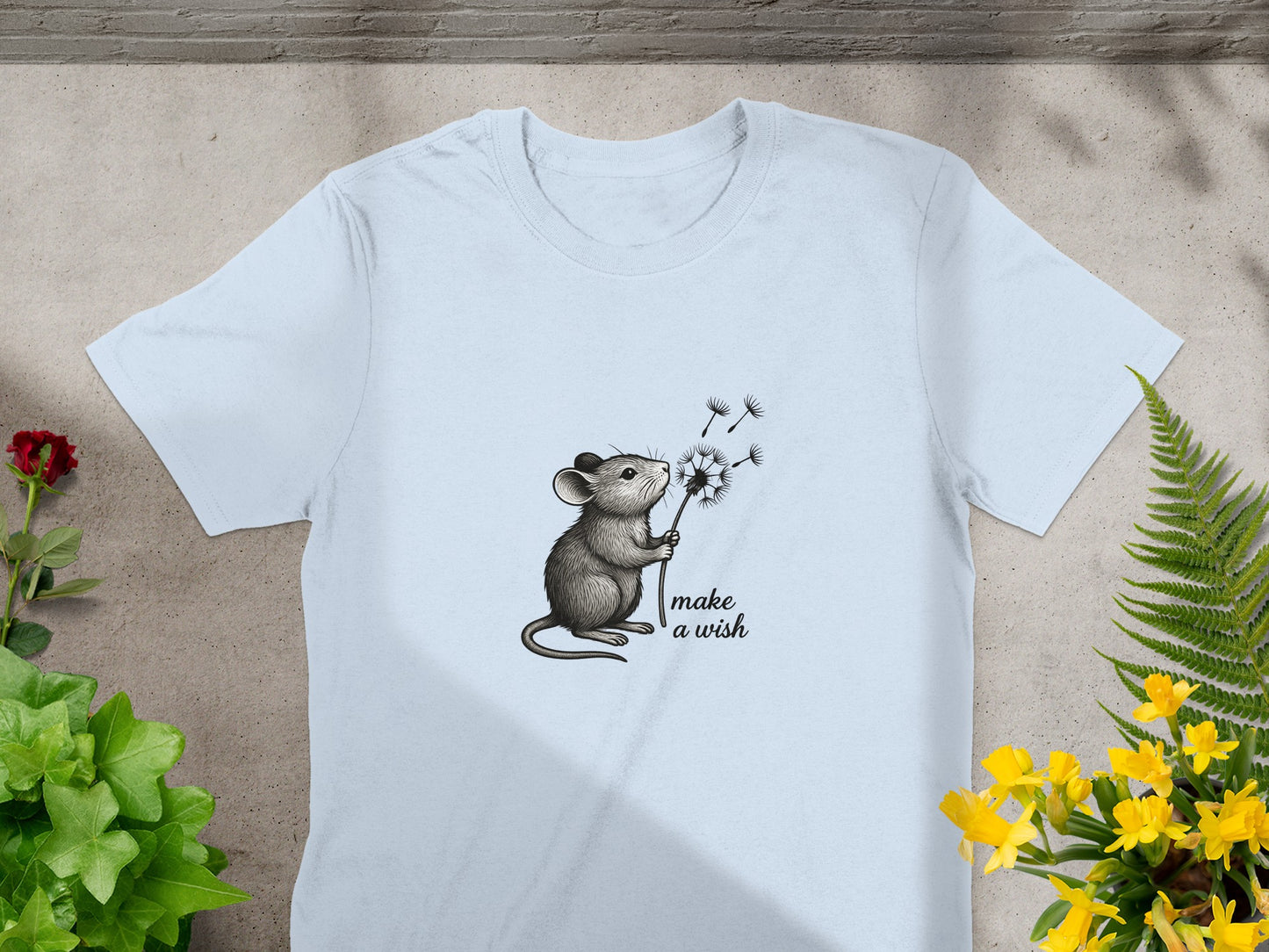 Cute Mouse Make a Wish Design Short Sleeve T-shirt