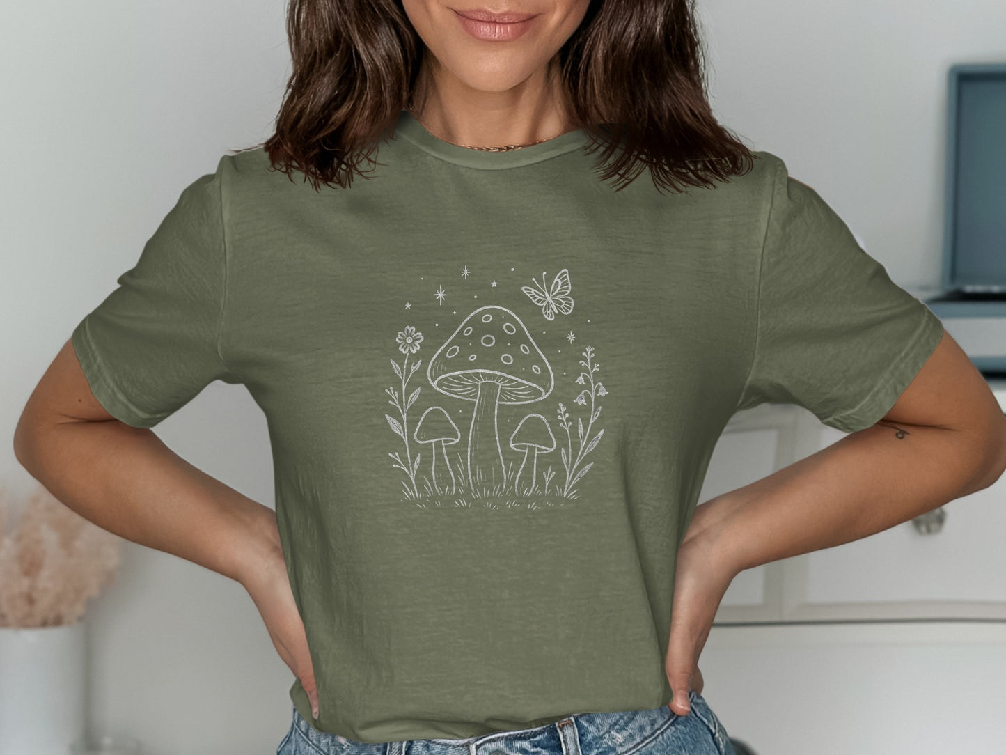 Whimsical Mushroom and Butterfly Graphic Tee product type