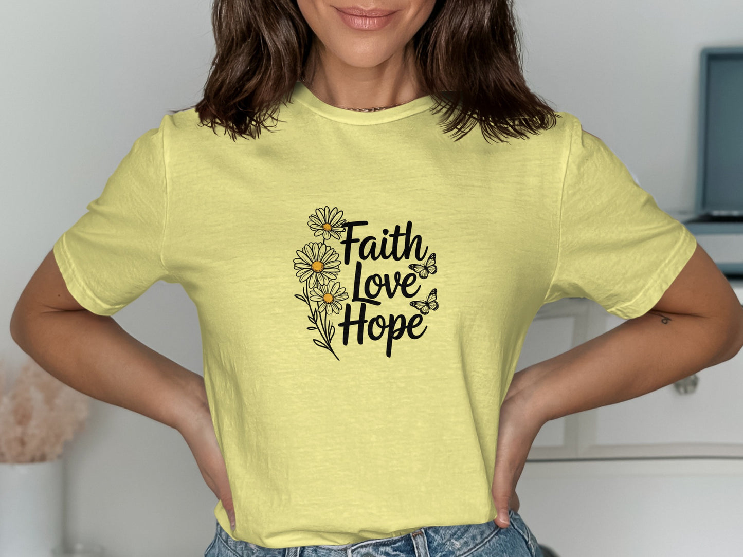 Faith Love Hope Yellow Graphic Tee product