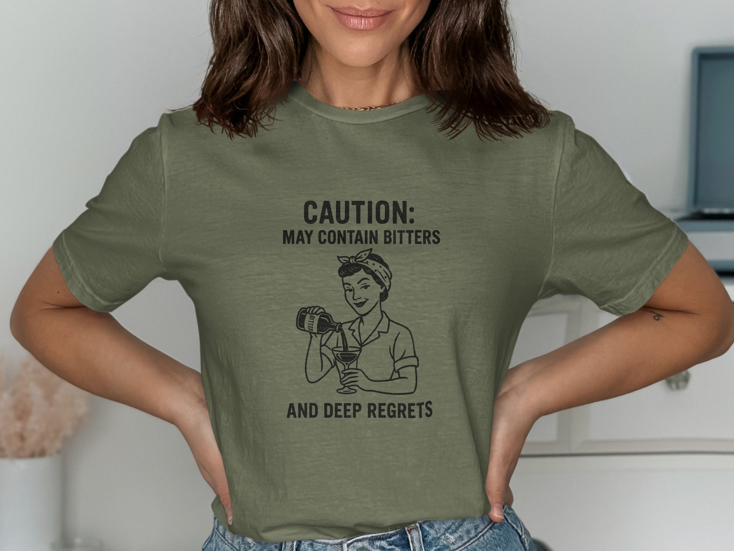 Caution May Contain Bitters and Deep Regrets T-Shirt product
