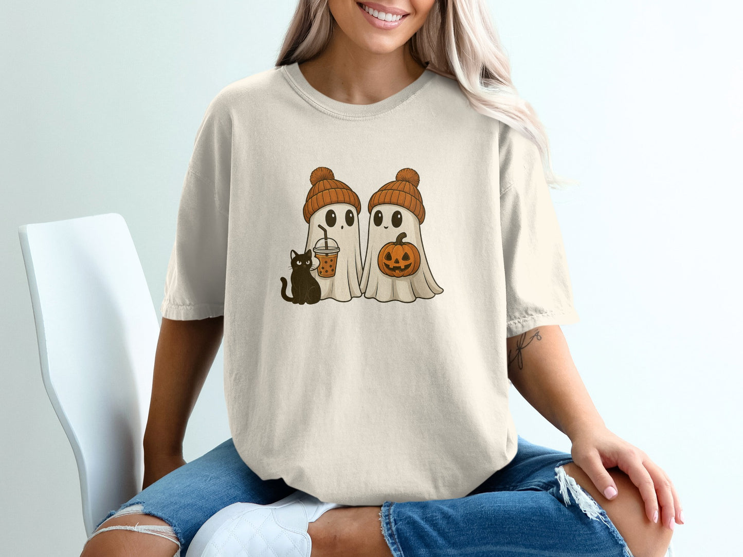 Adorable Halloween Themed Ghosts and Cat Shirt product
