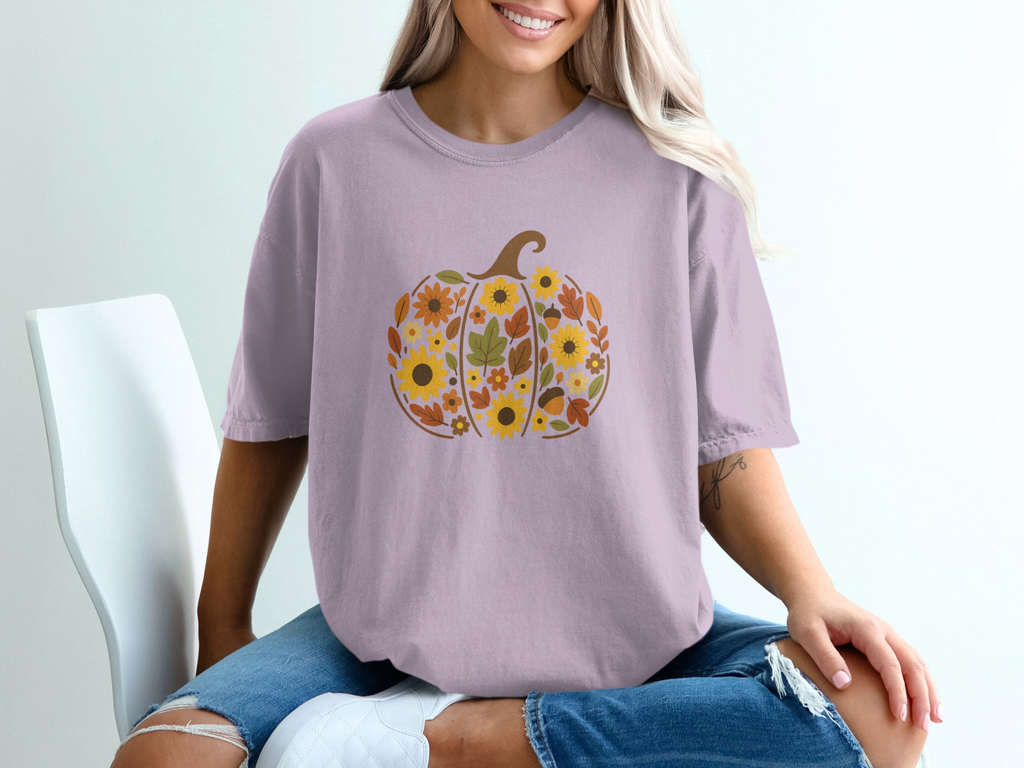 Floral Pumpkin Graphic Tee Shirt casual product