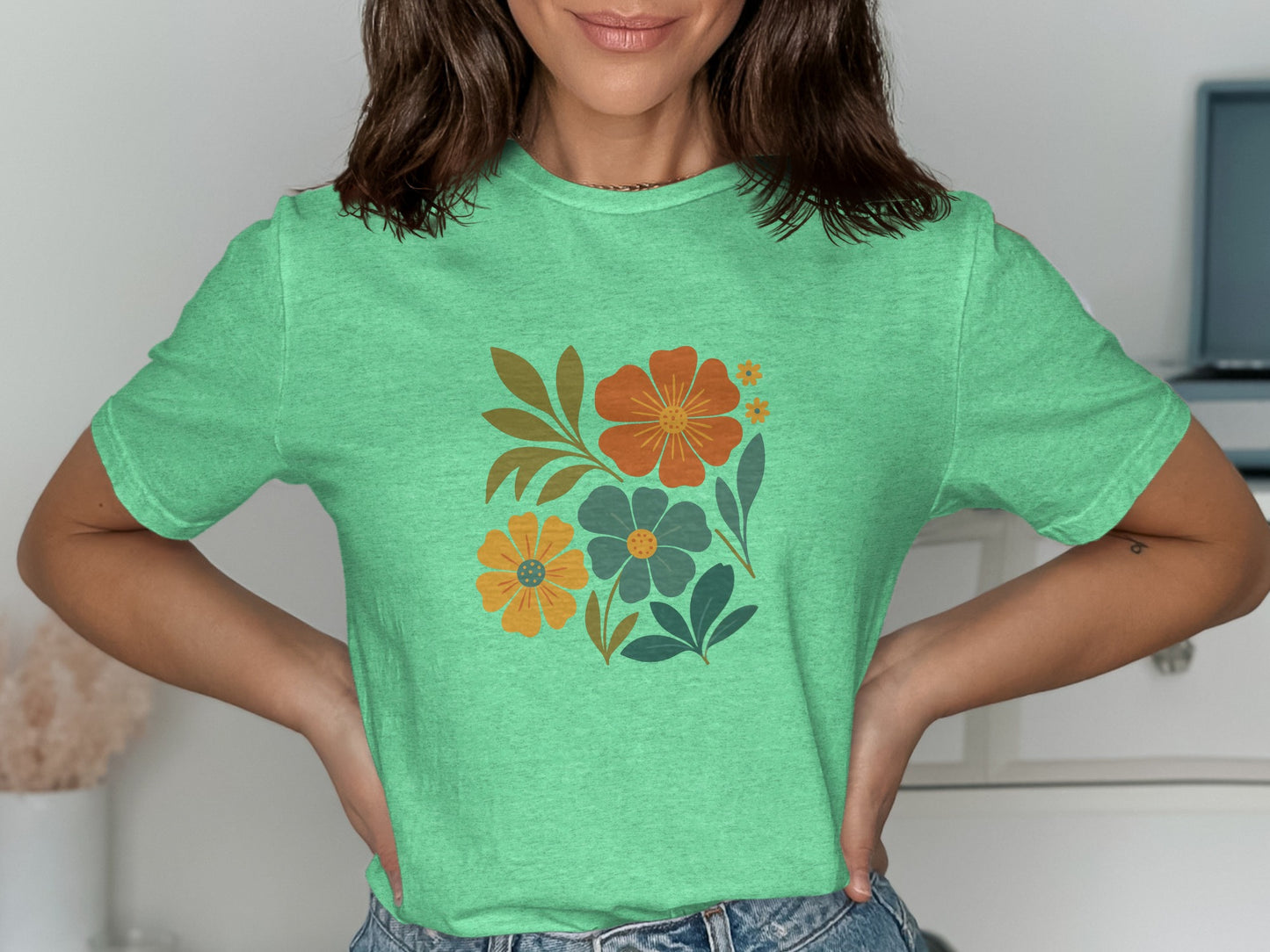 Floral Printed Green Short Sleeve Shirt product