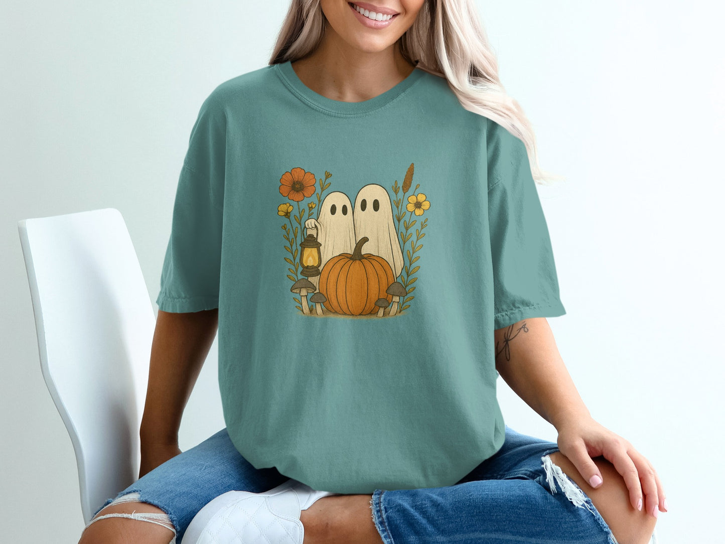 Cute Ghosts and Pumpkin Graphic Halloween T-shirt product