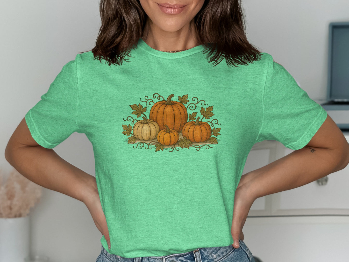 Pumpkin and Leaves Design Graphic Shirt product type