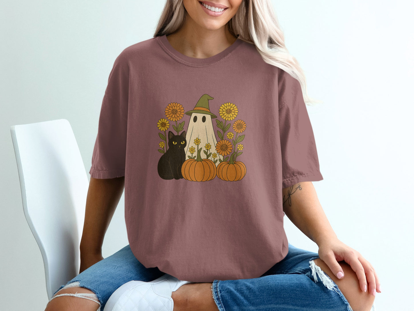 Halloween Ghost Cat and Pumpkin Graphic product type