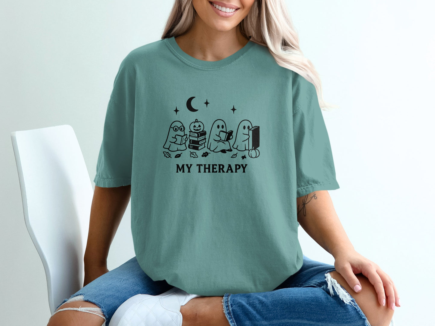 Ghost Reading My Therapy Graphic Tee Shirt product type