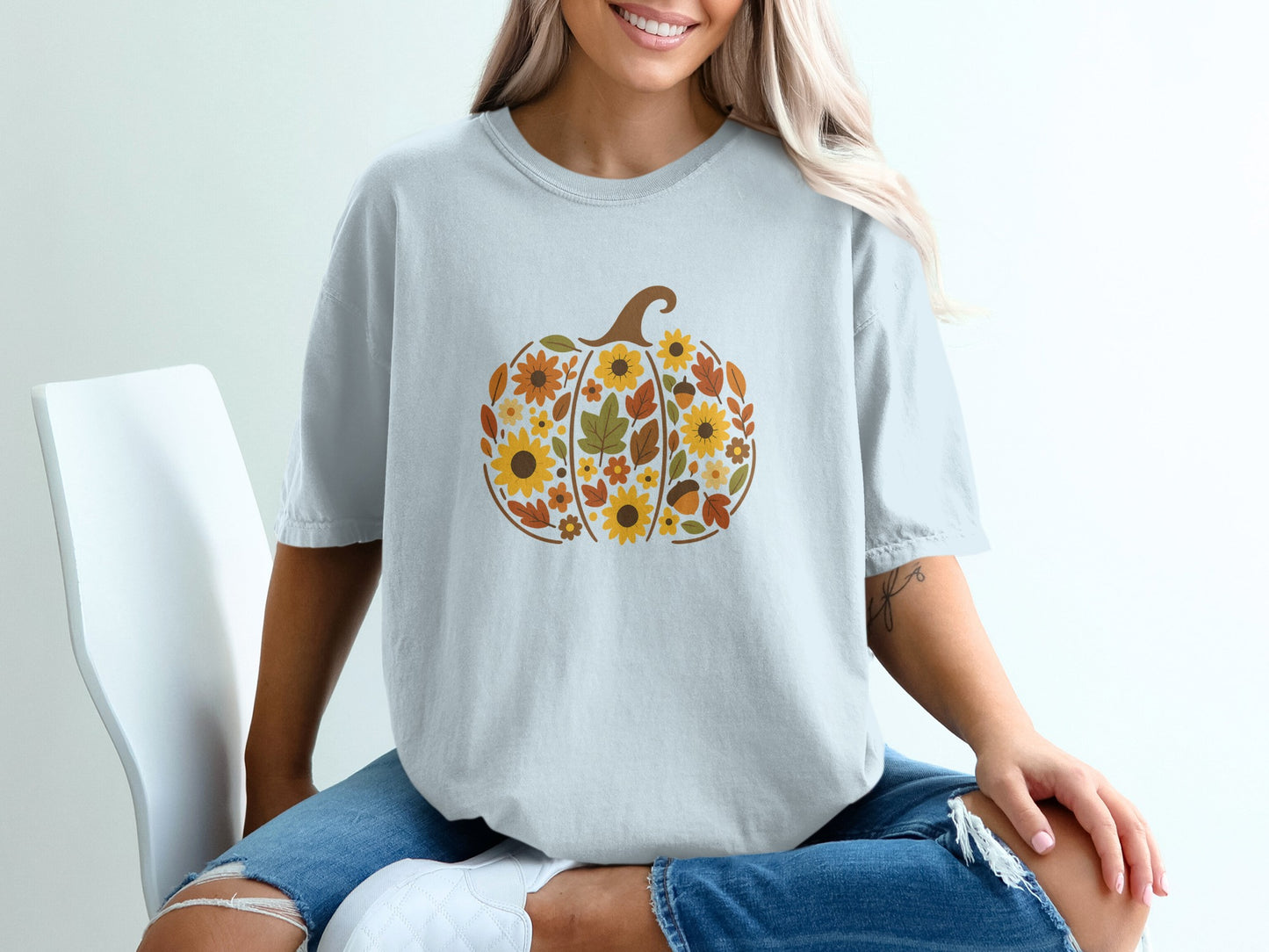 Floral Pumpkin Print Casual Loose Fit T-shirt product