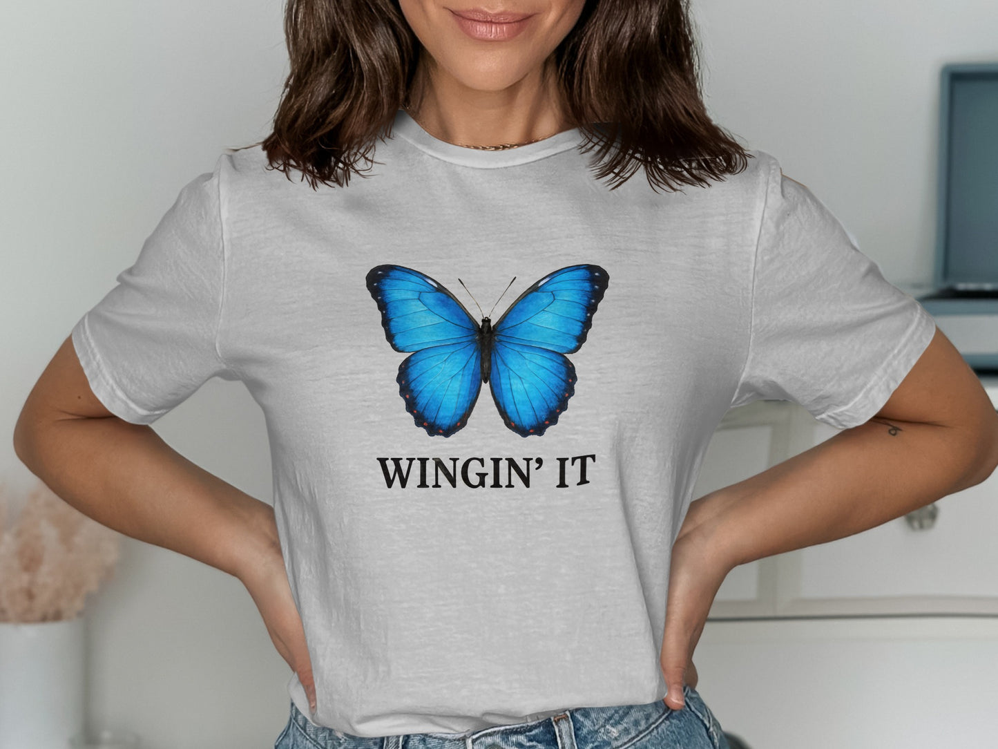 Wingin' It Blue Butterfly Graphic Tee Shirt product type