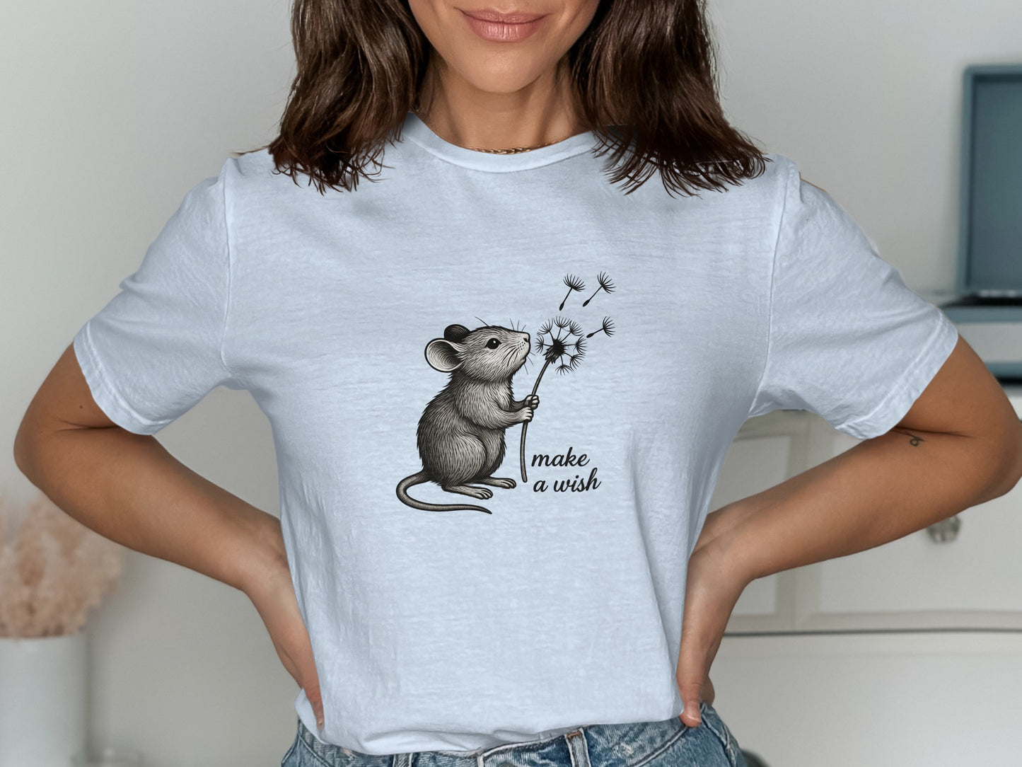 Cute Mouse With Dandelion Print T-Shirt Novelty product