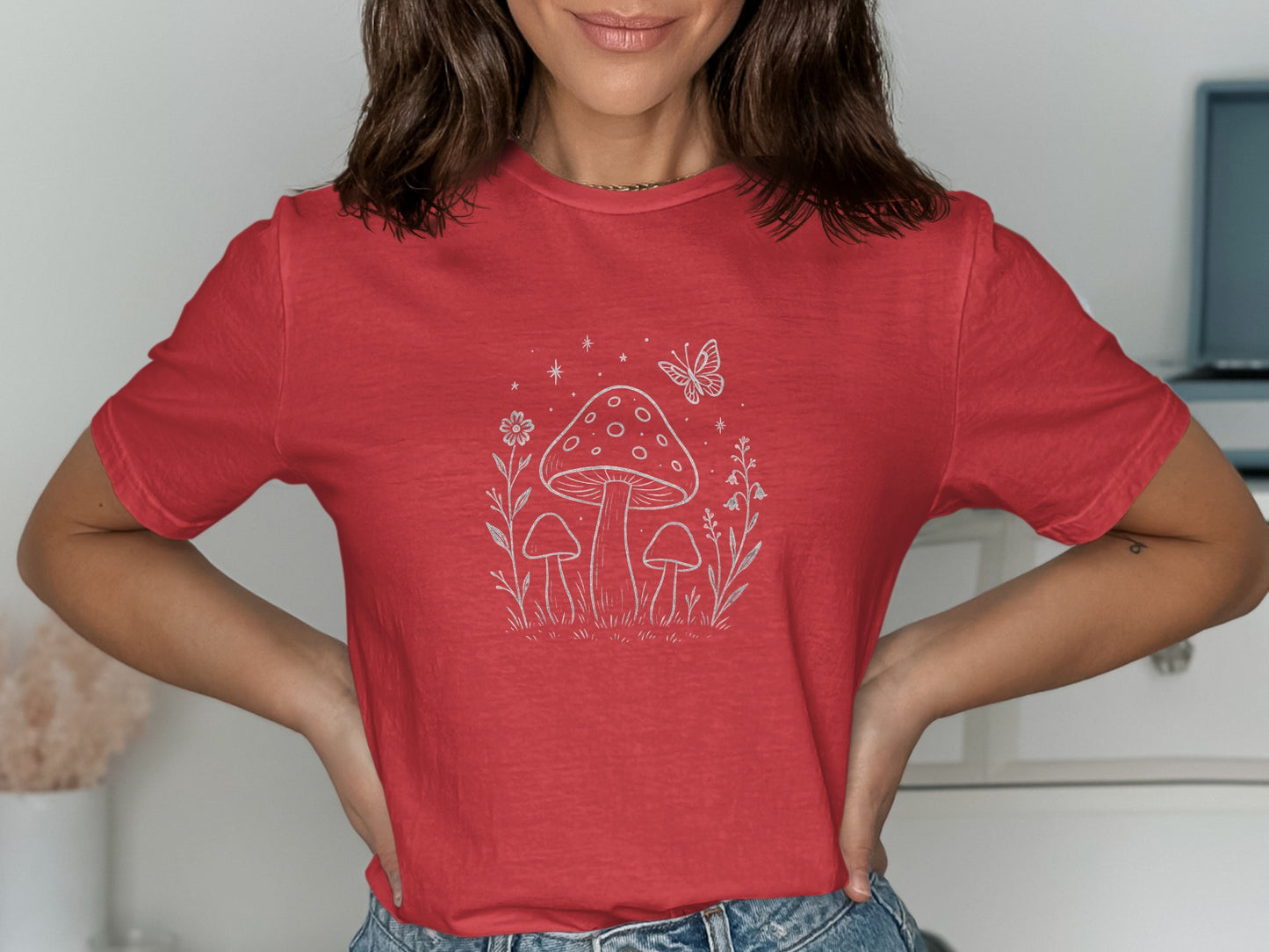 Whimsical Mushroom and Butterfly Graphic Tee product type
