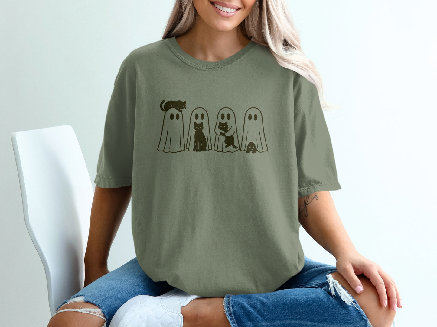Cute Ghosts with Cats Halloween Graphic Tee product