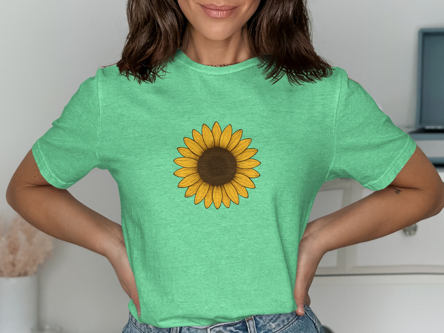 Bright Green Tee with Sunflower Design T-shirt product