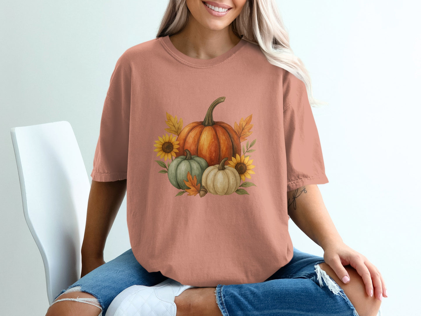 Autumn Pumpkin and Sunflower Graphic Shirt product