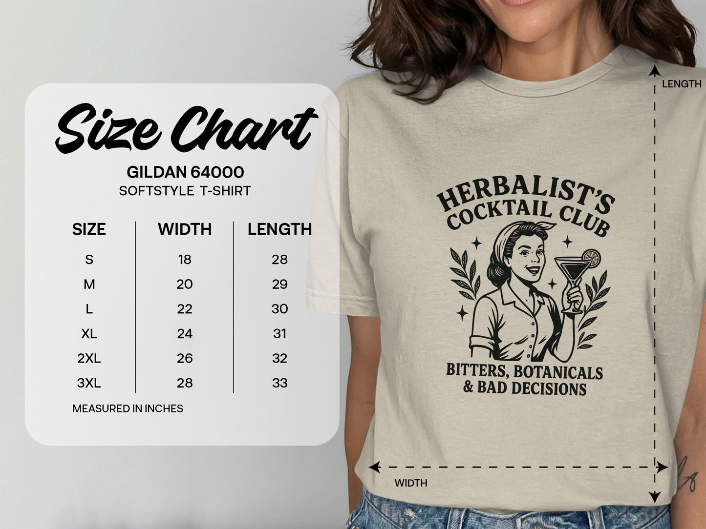 Herbalist's Cocktail Club T-Shirt with Size Chart product type