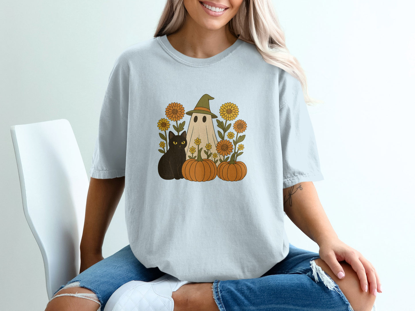 Halloween Ghost Pumpkin Cat Graphic T-shirt product type