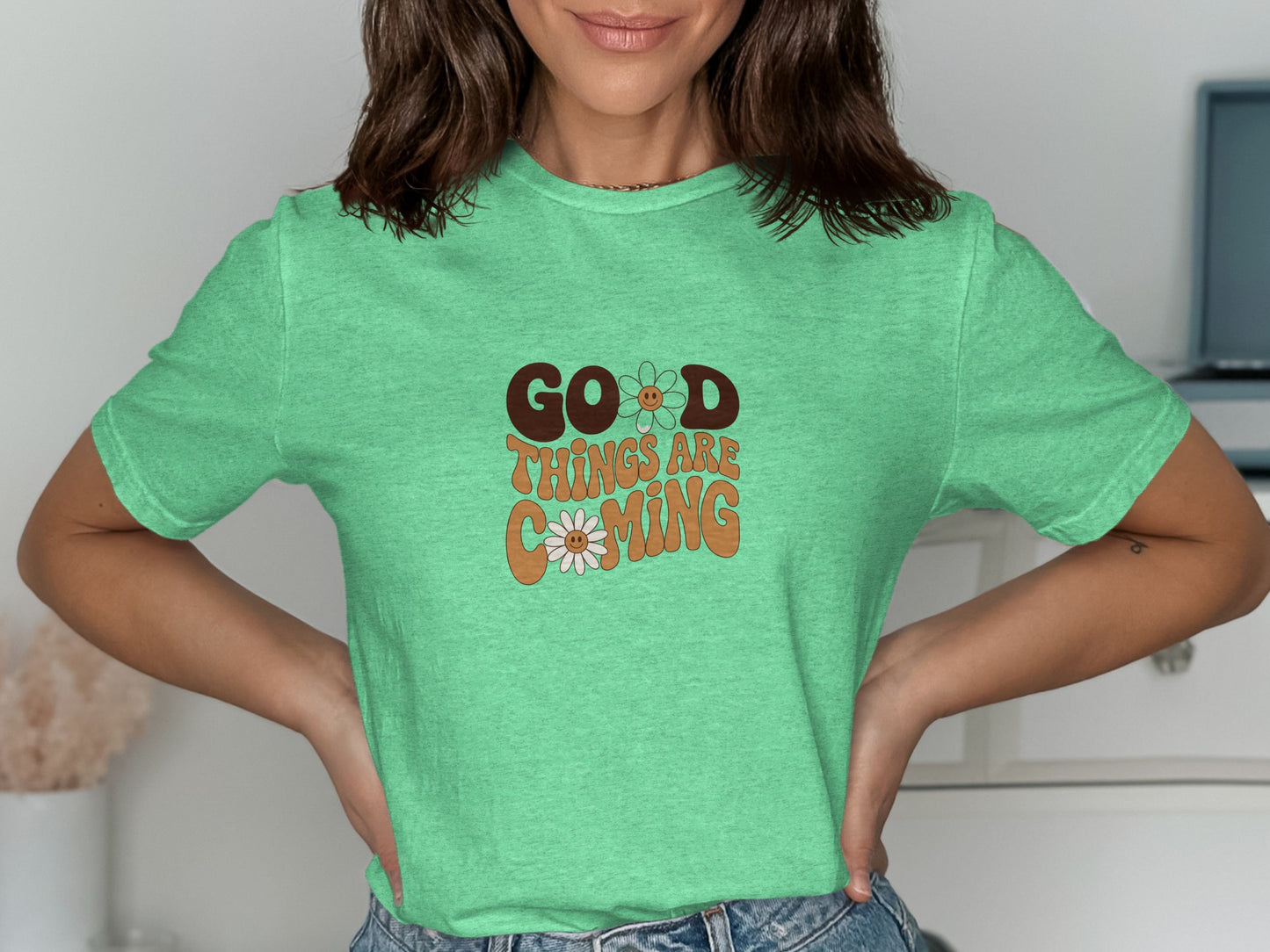 Good Things Are Coming Floral Text T-shirt product type