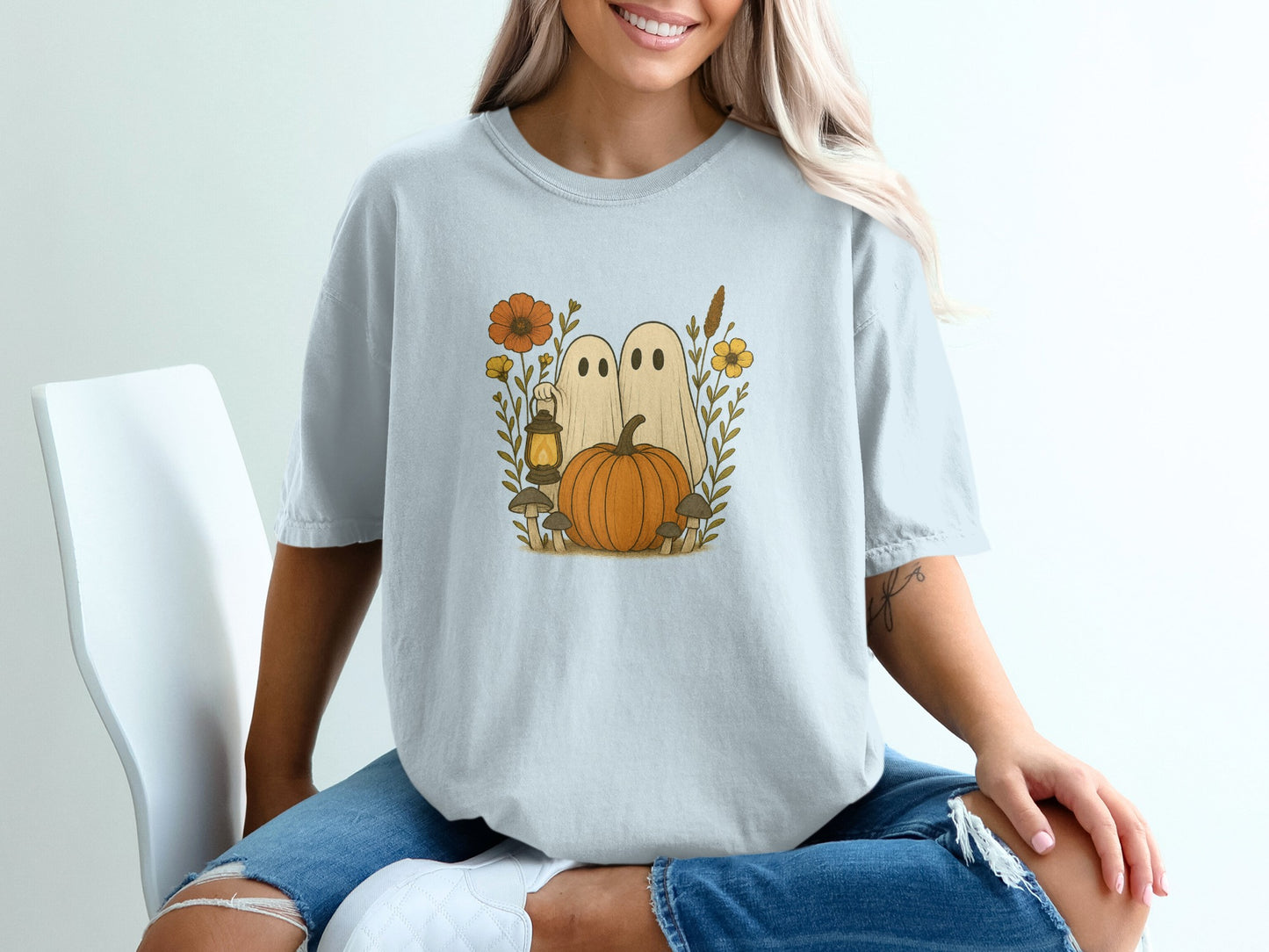 Adorable Ghosts Pumpkin Floral Graphic T-Shirt product