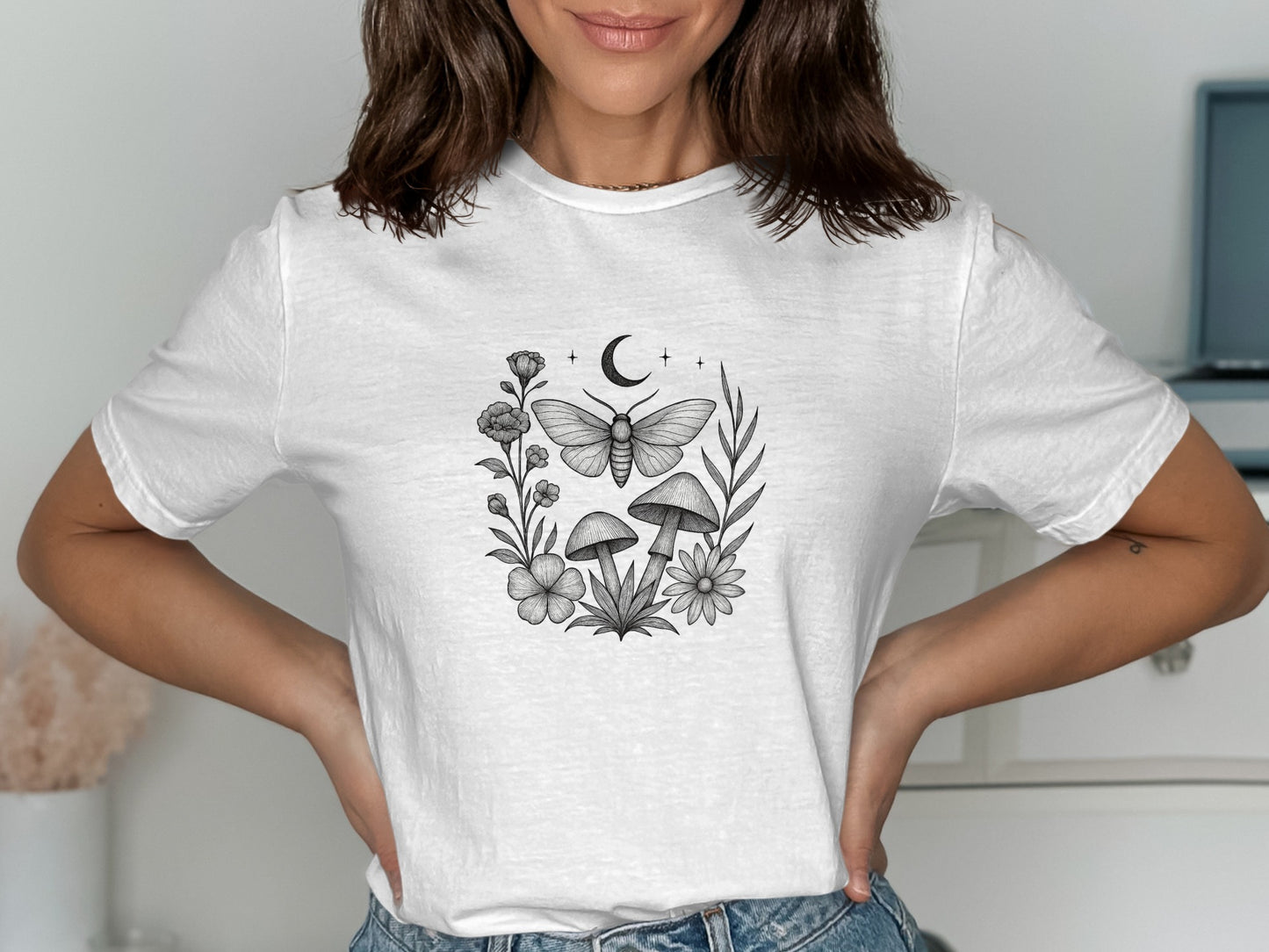 Botanical Moth and Mushrooms Graphic Tee product type
