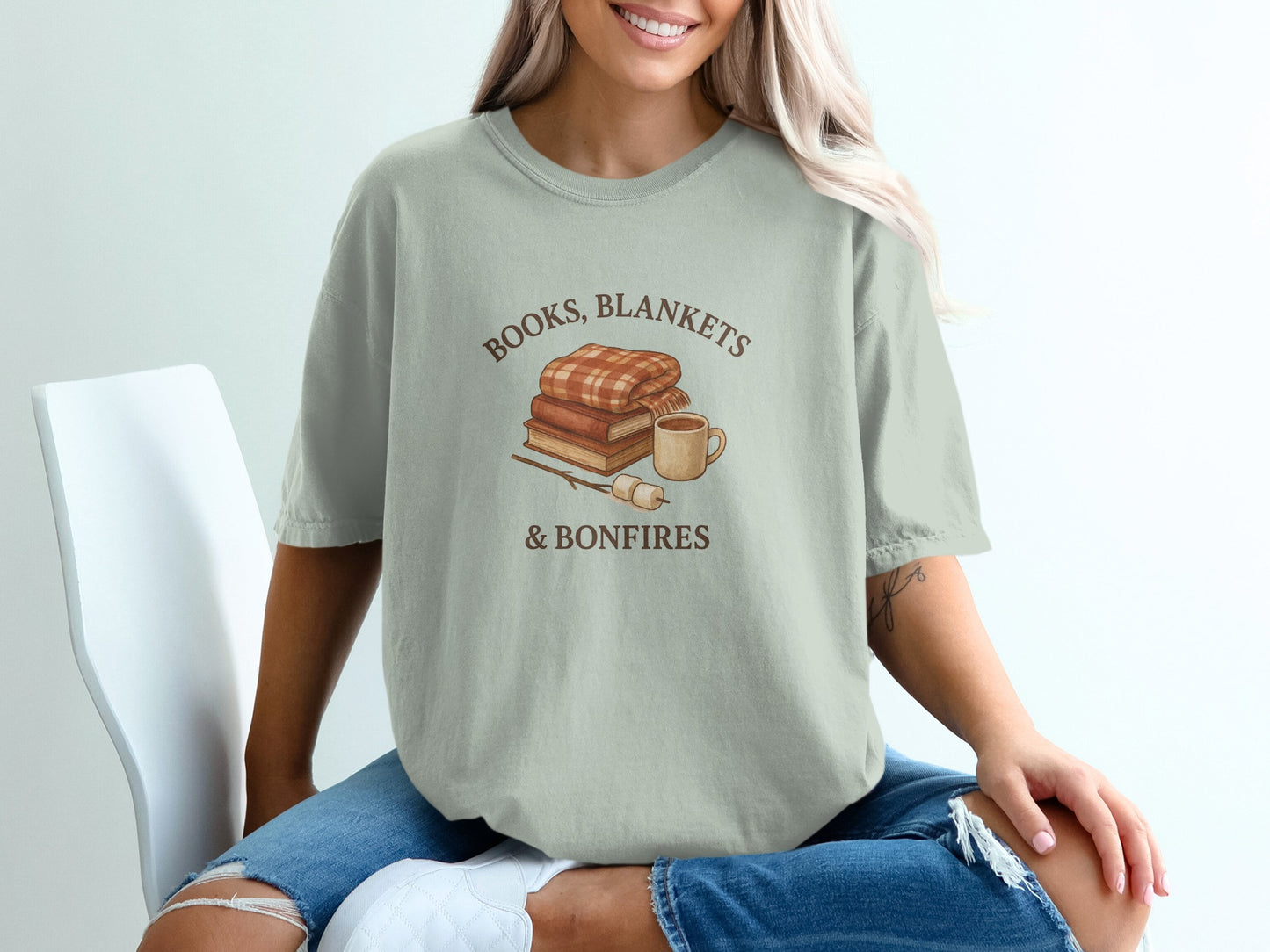 Cozy Bonfire Books and Blankets Graphic Shirt product type
