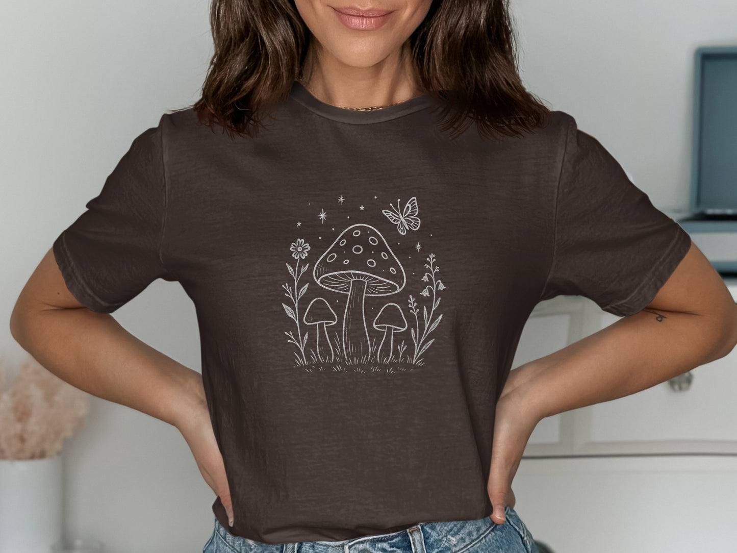 Whimsical Mushroom and Butterfly Graphic T-Shirt product