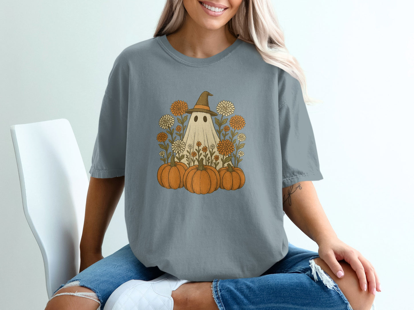 Spooky Halloween Ghost and Pumpkins Graphic Tee product