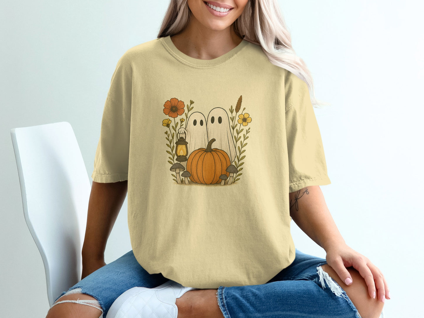Ghosts and Pumpkin Graphic Print Short Sleeve Shirt product type