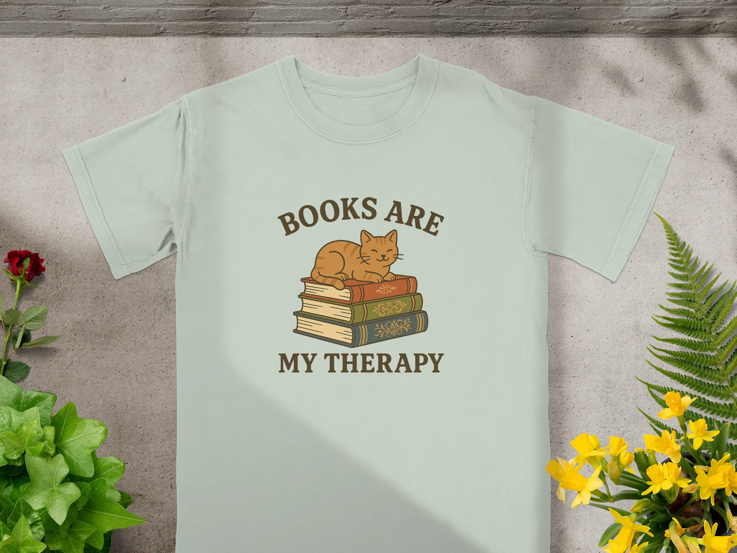 Books Are My Therapy Cat on Books T-Shirt product