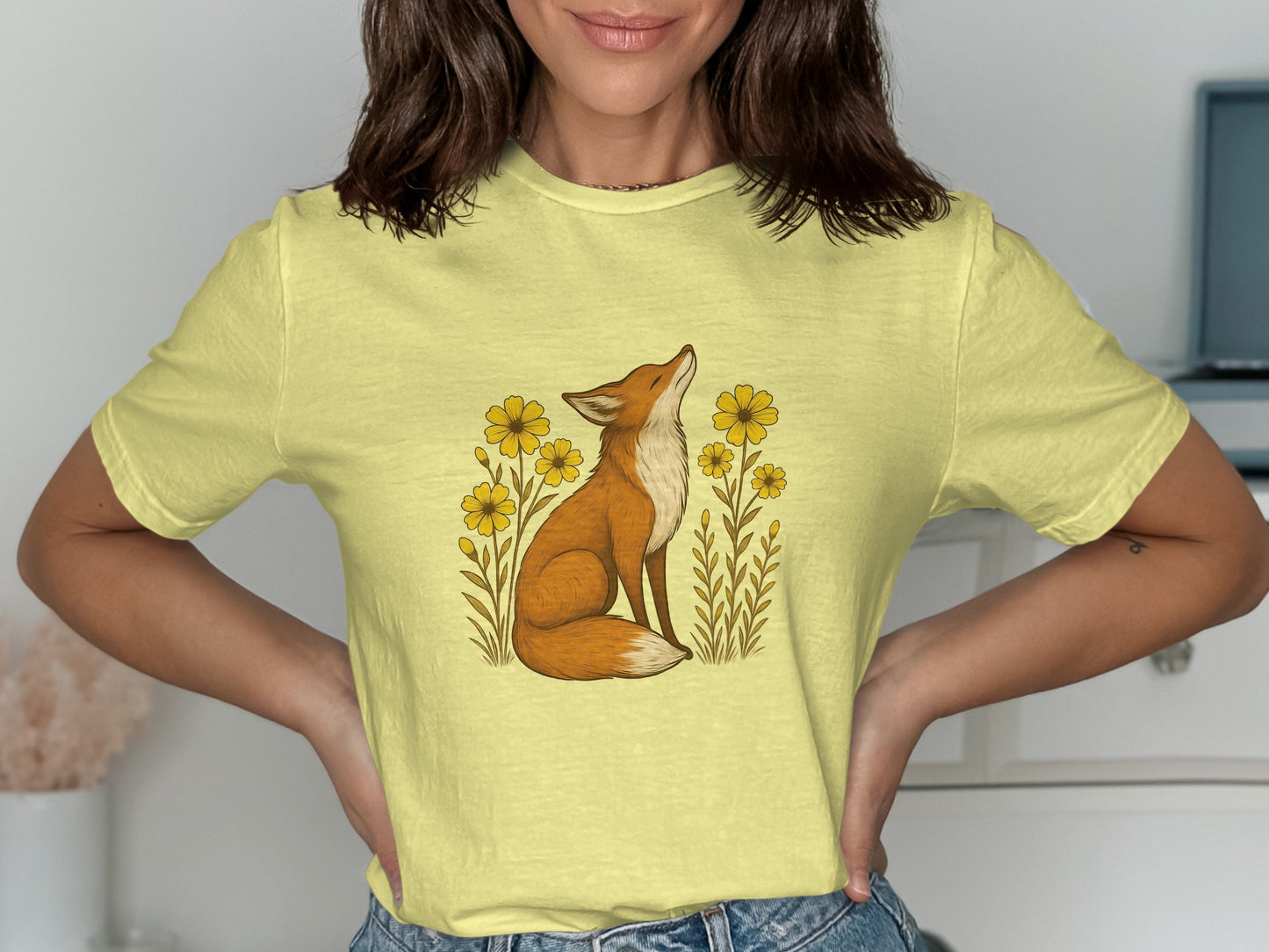 Cute Fox and Yellow Flowers Graphic T-shirt product type