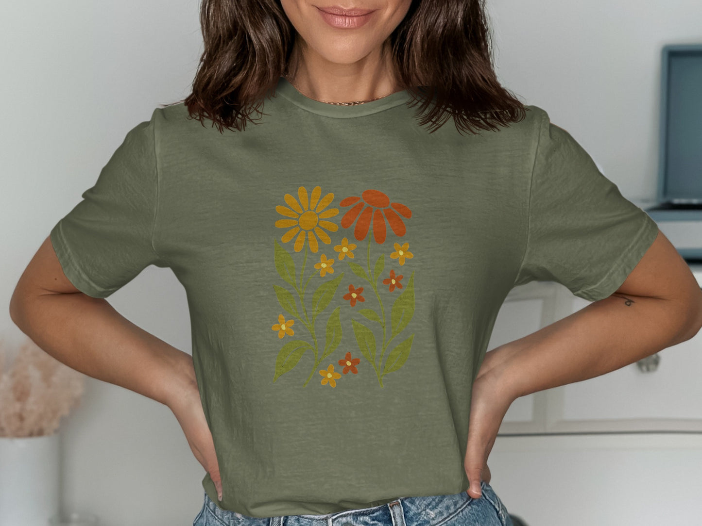 Floral Pattern Graphic Tees Fashionable Women's Product