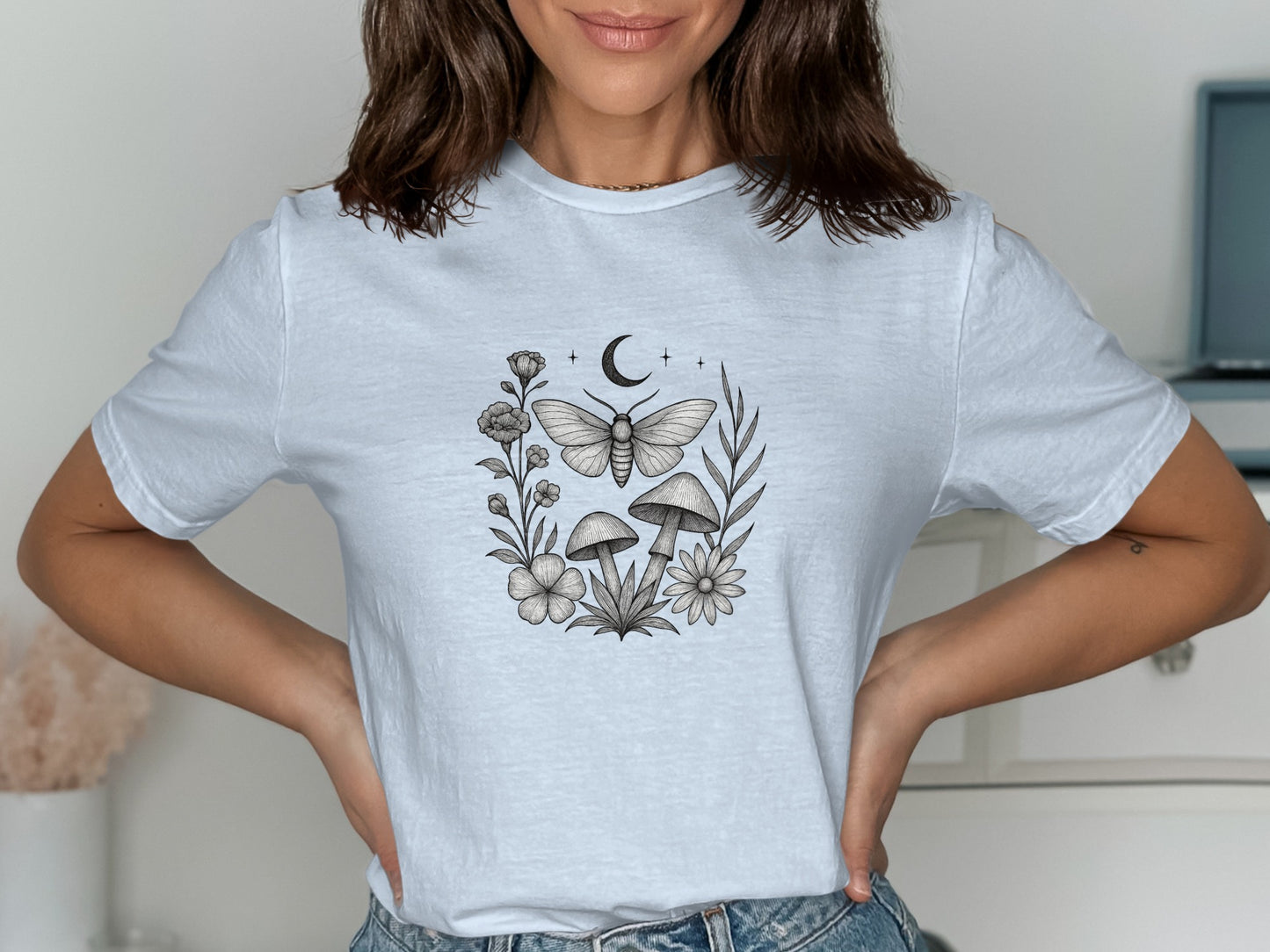 Nature Inspired Floral and Moth Design T-shirt product